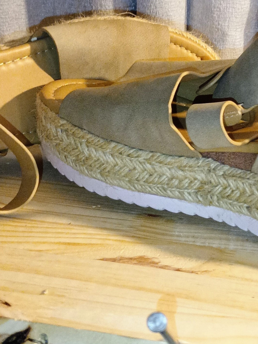 Women's Tan Espadrille Platform Sandals with Ankle Wrap